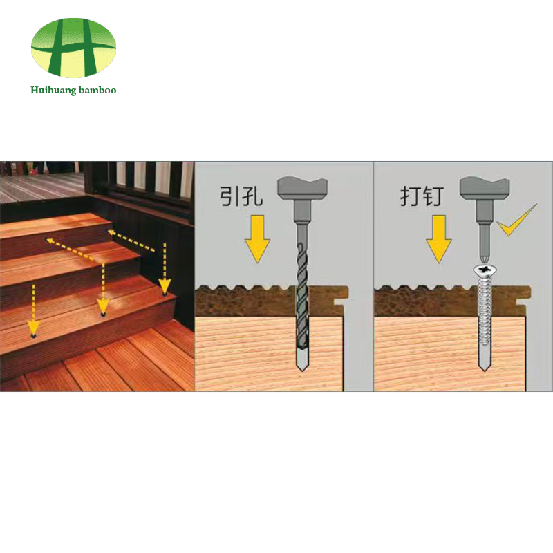 Wyraźne łączenie gwoździ z ciężką bambusową podłogą